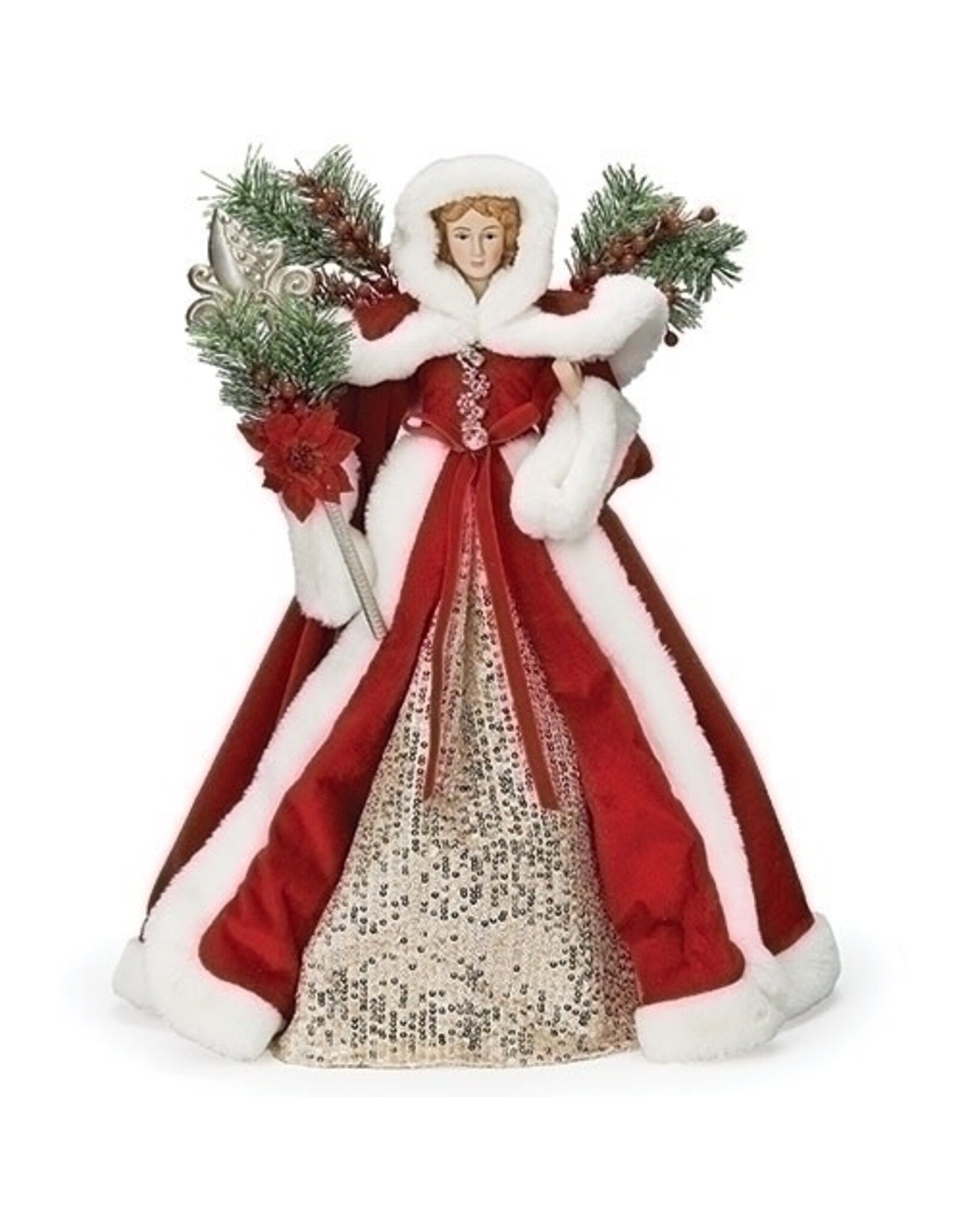 Roman Tree Topper - Angel, Red, Snow Covered Greenery