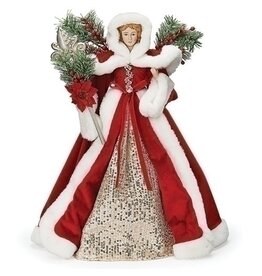 Roman Tree Topper - Angel, Red, Snow Covered Greenery