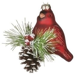 Roman Ornament - Cardinal with Pinecone Sprig