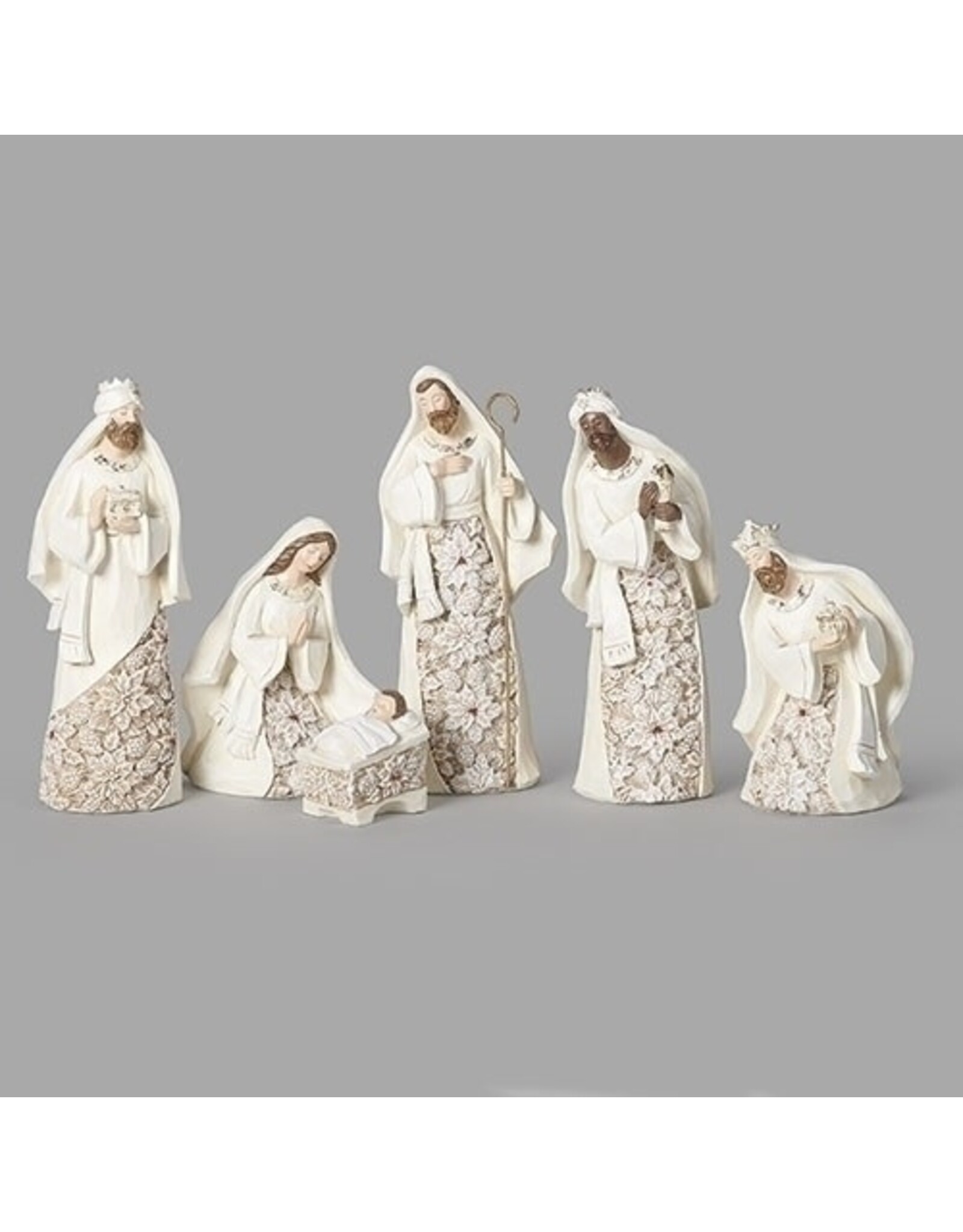 Roman Nativity Set, 7", 6-Piece, Poinsettia Pattern