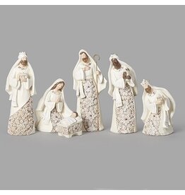 Roman Nativity Set, 7", 6-Piece, Poinsettia Pattern