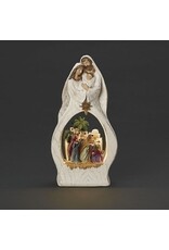 Roman Holy Family Figurine with Lighted Kings Scene