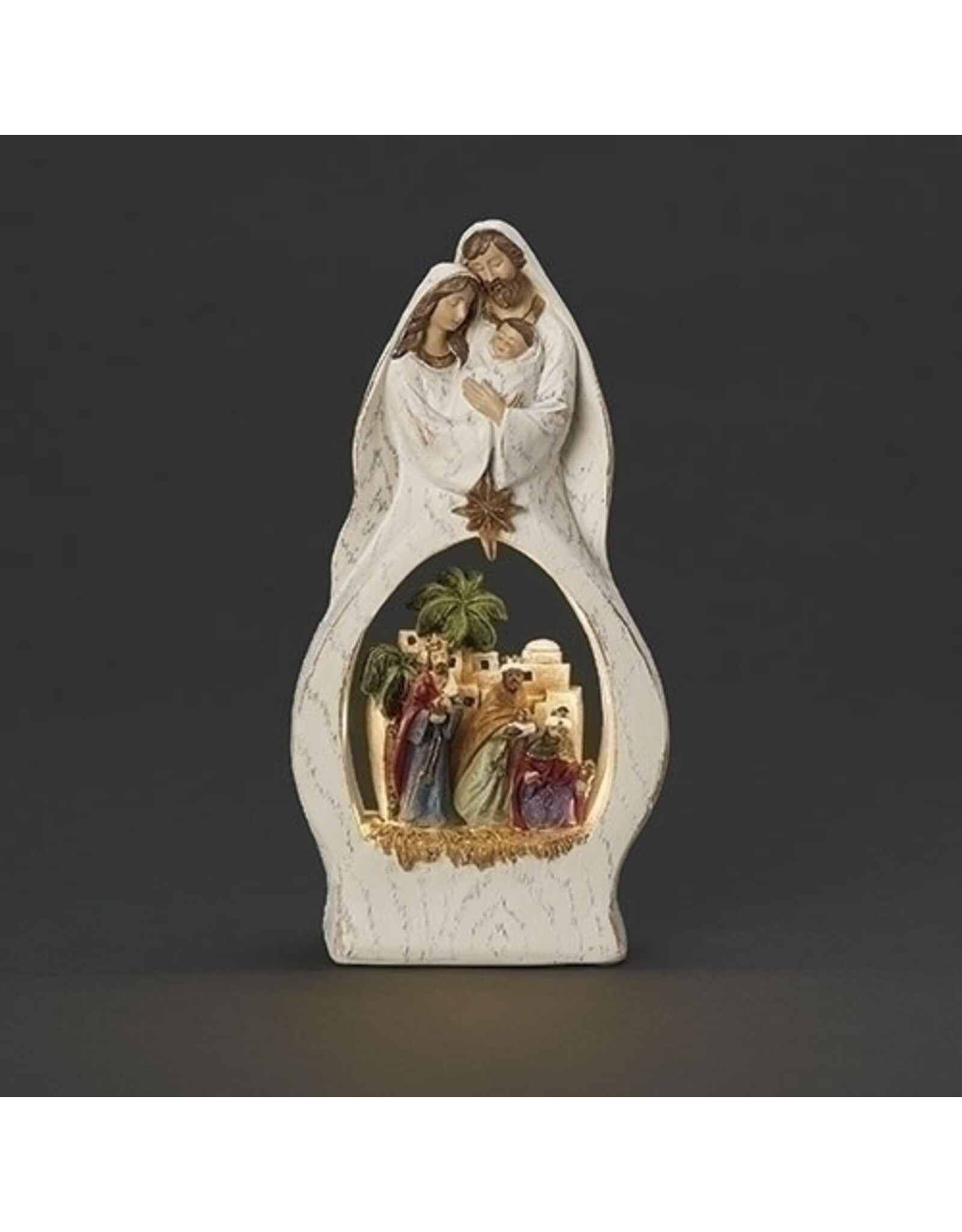 Roman Holy Family Figurine with Lighted Kings Scene