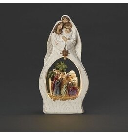 Roman Holy Family Figurine with Lighted Kings Scene
