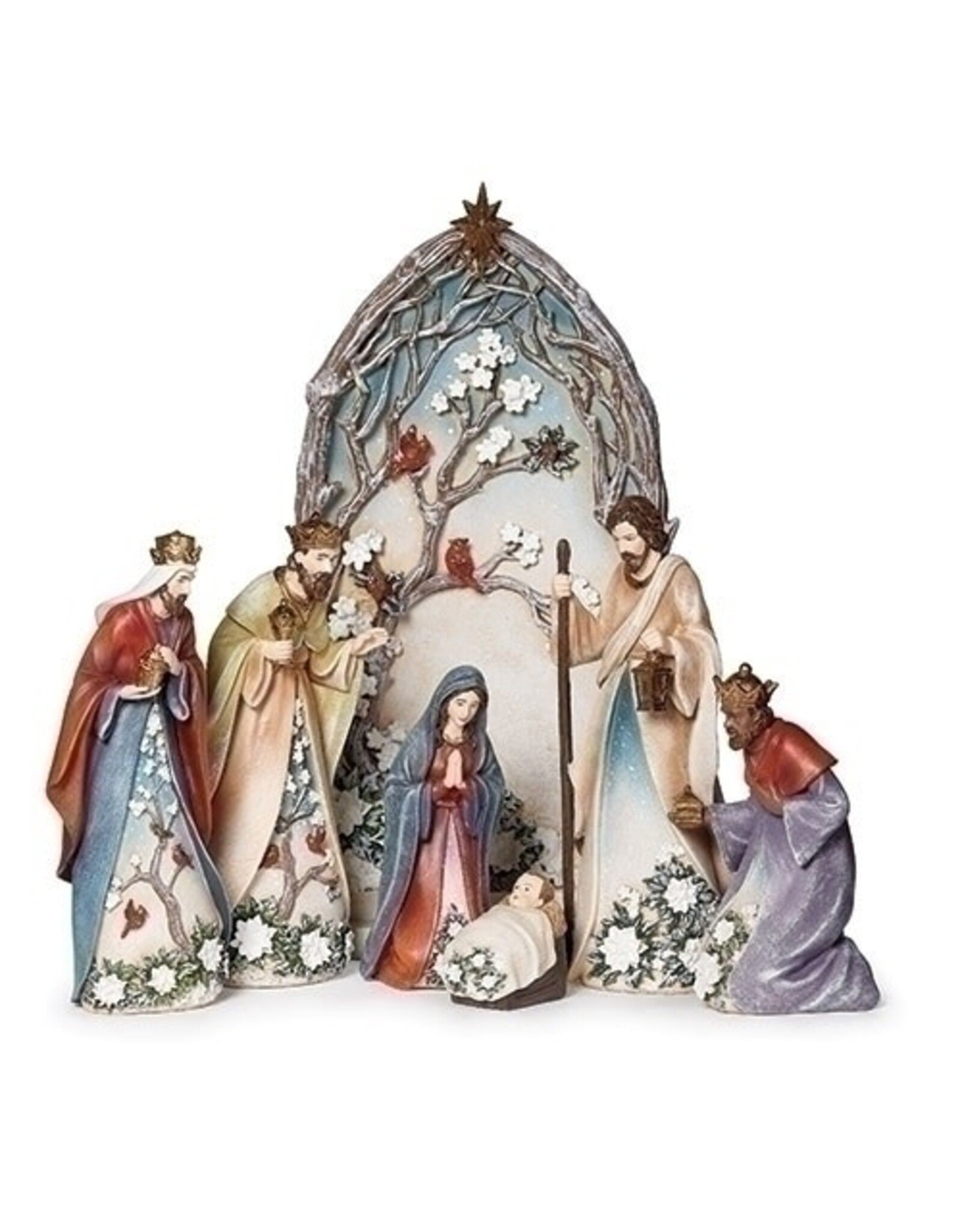 Roman Nativity Set, 10", 7-Piece, Blossoms & Holly Pattern