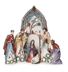 Roman Nativity Set, 10", 7-Piece, Blossoms & Holly Pattern