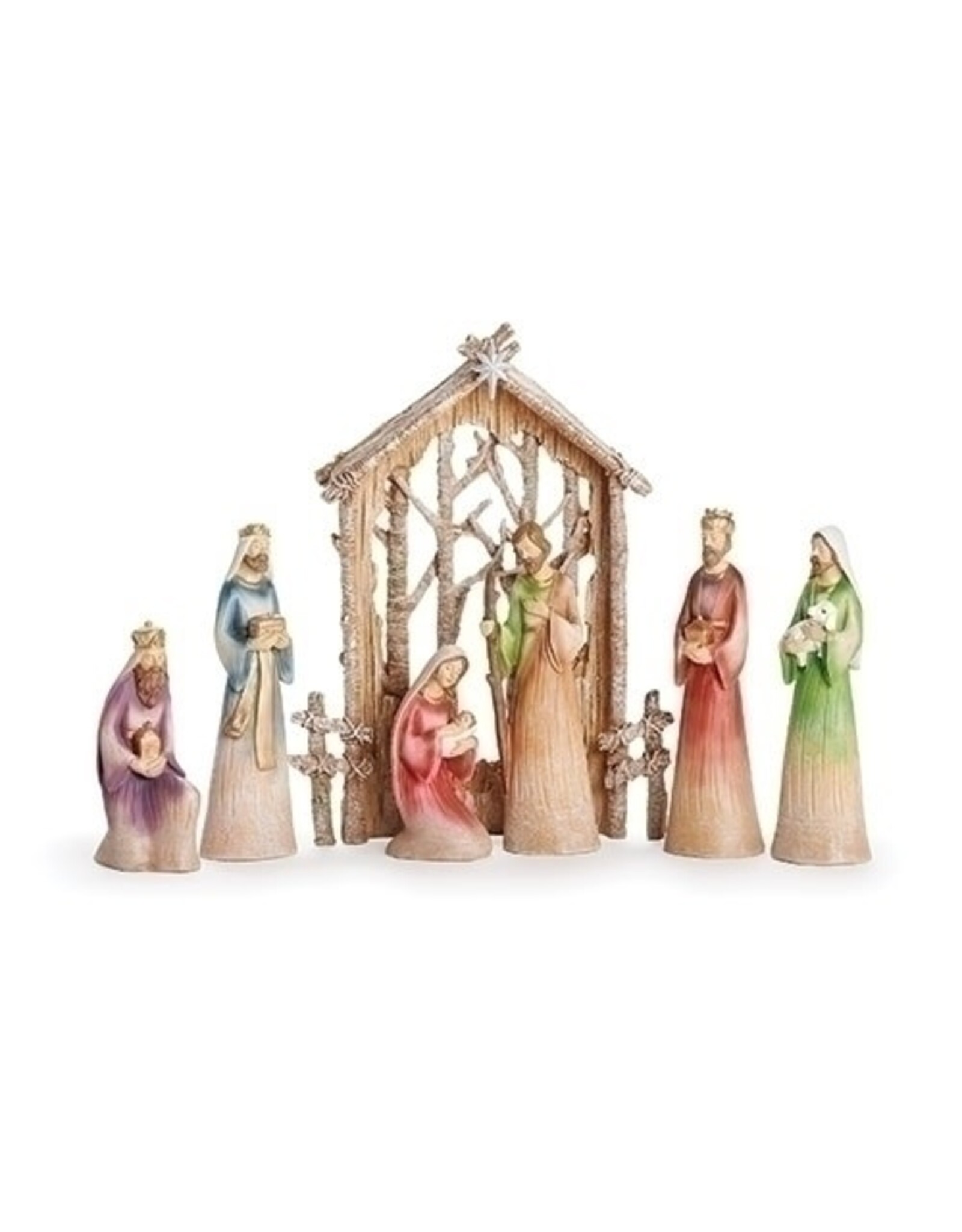 Roman Nativity Set, 9.5", 7-Piece, Birch Backdrop