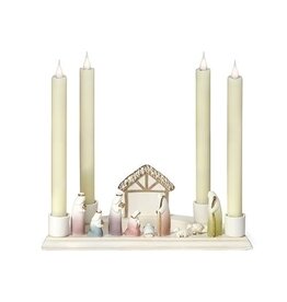 Roman Advent Wreath (Candleholder) Nativity, Bisque Porcelain
