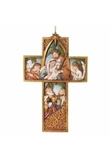 Roman Nativity Wall Cross, Gold Corner Motif