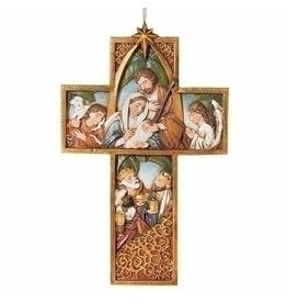 Roman Nativity Wall Cross, Gold Corner Motif