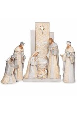 Roman Nativity Set, 13", 7-Piece, Ivory & Gray with Backdrop