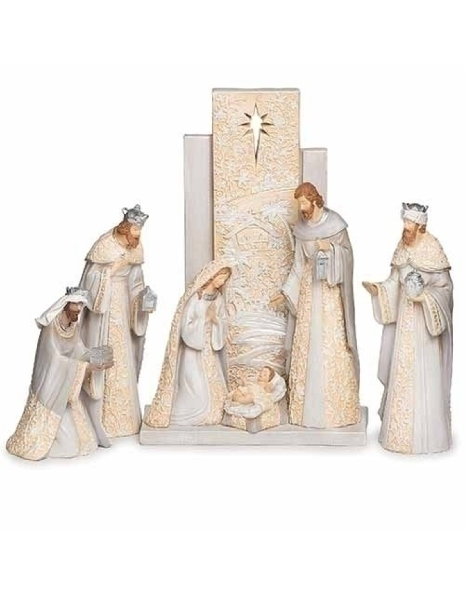 Roman Nativity Set, 13", 7-Piece, Ivory & Gray with Backdrop