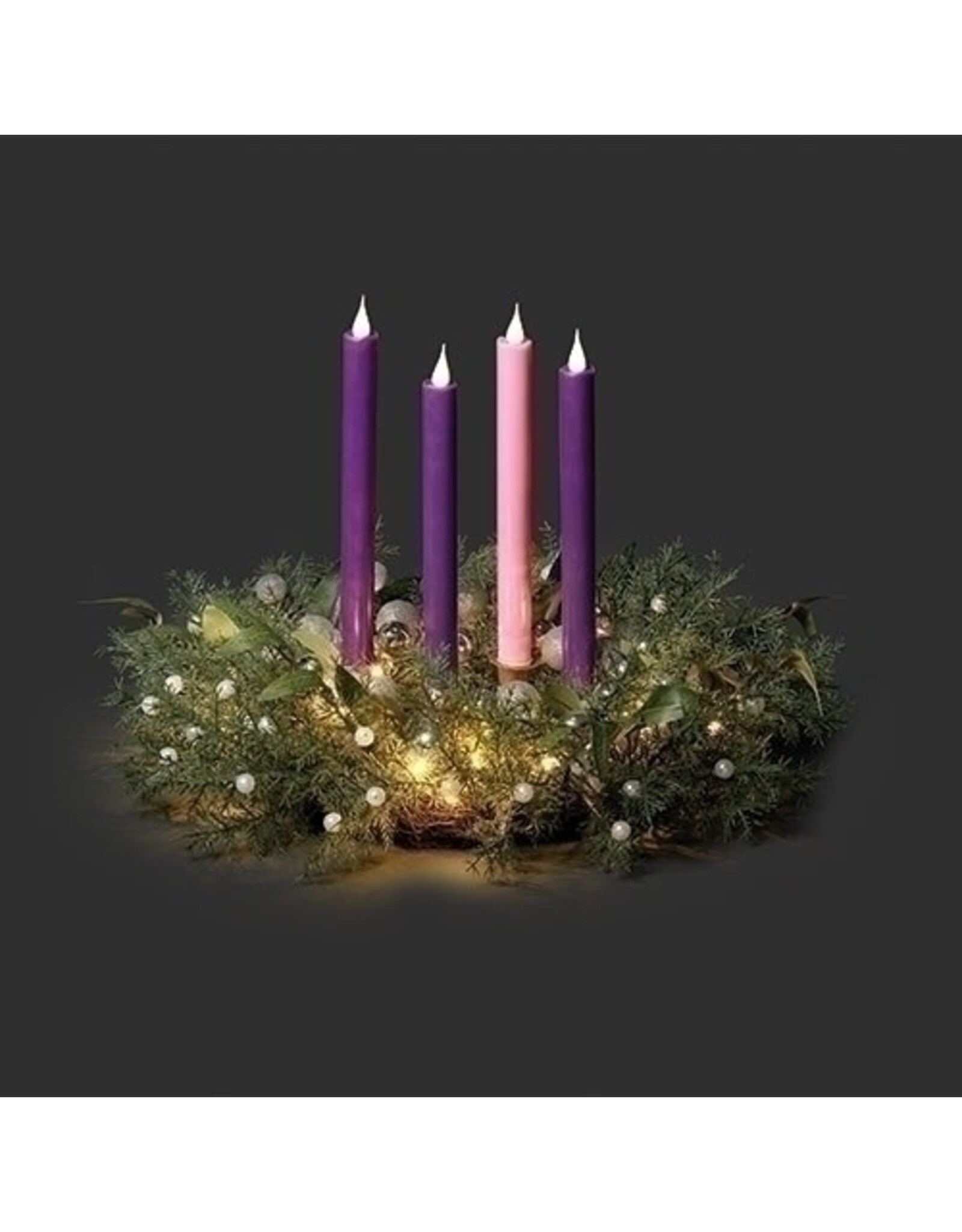 Roman Advent Wreath (Candleholder) Lighted Pine/Silver