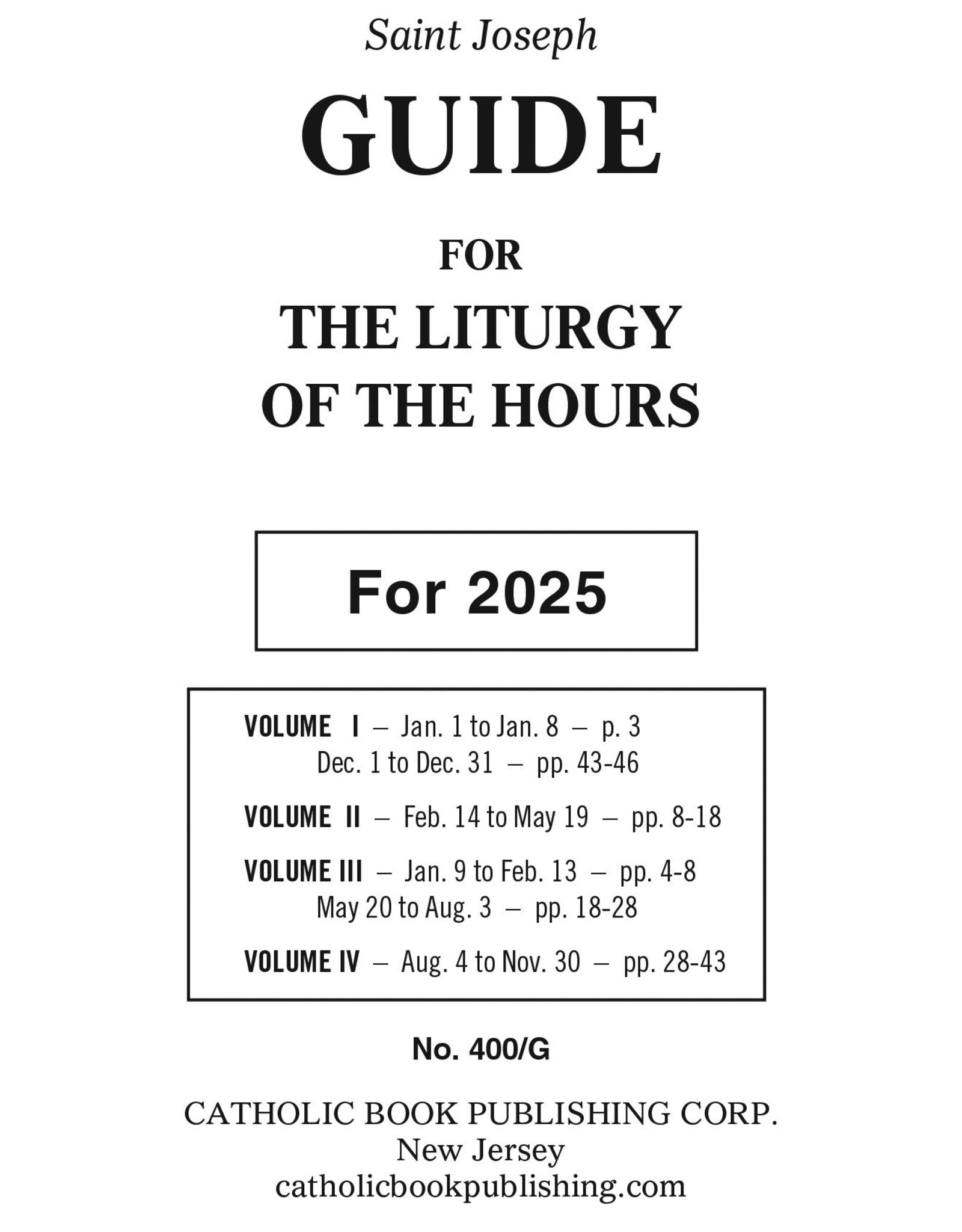 Catholic Book Publishing 2025 Guide for the Liturgy of the Hours