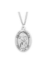 HMH St. Joseph Medal - Large Oval, Sterling Silver, 24" Chain