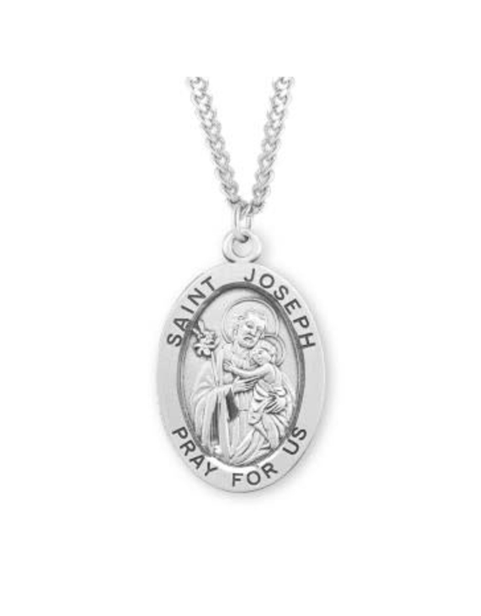 HMH St. Joseph Medal - Large Oval, Sterling Silver, 24" Chain