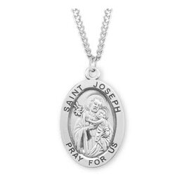 HMH St. Joseph Medal - Large Oval, Sterling Silver, 24" Chain