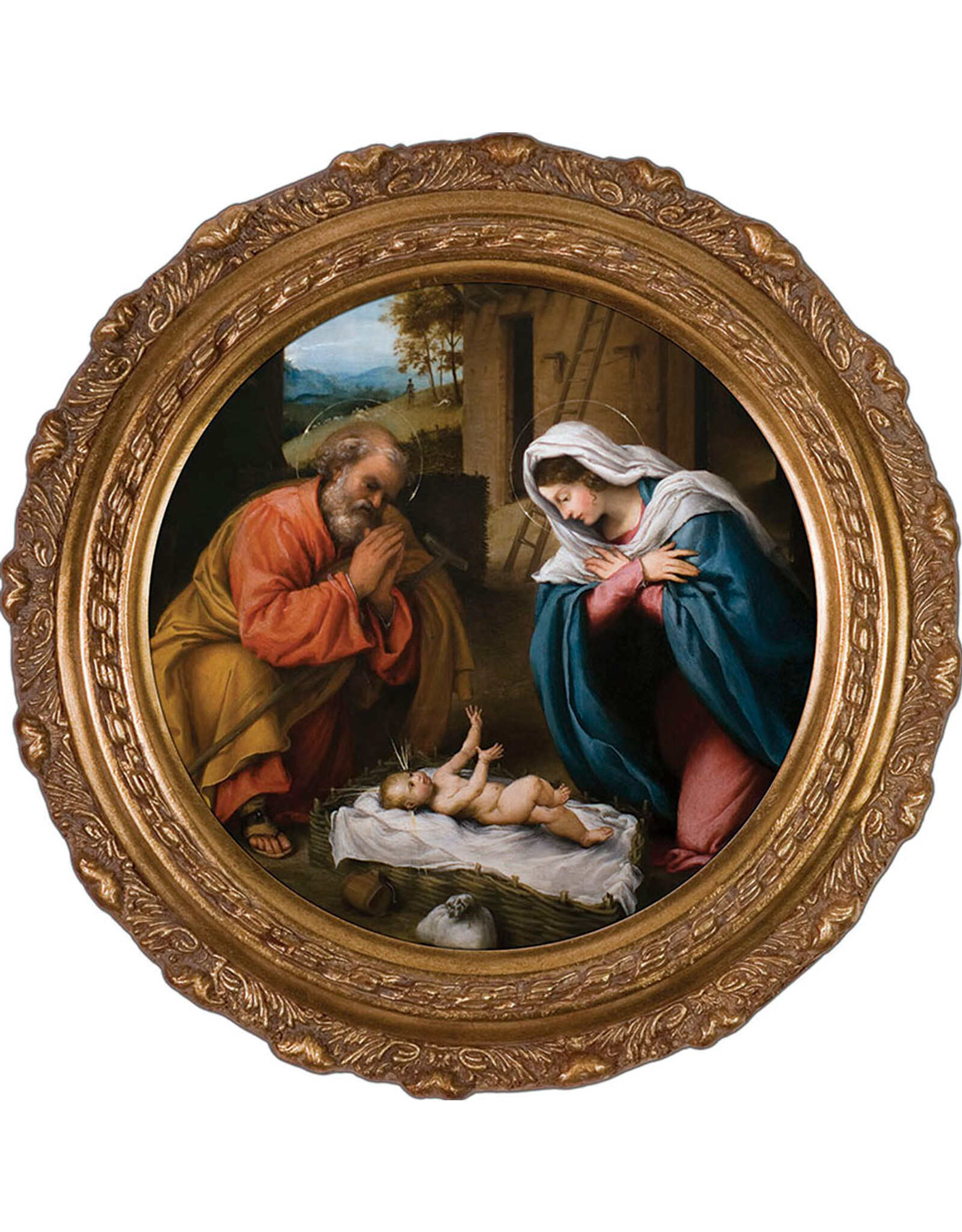 Nelson Art Nativity Round Framed Canvas Picture 12x12