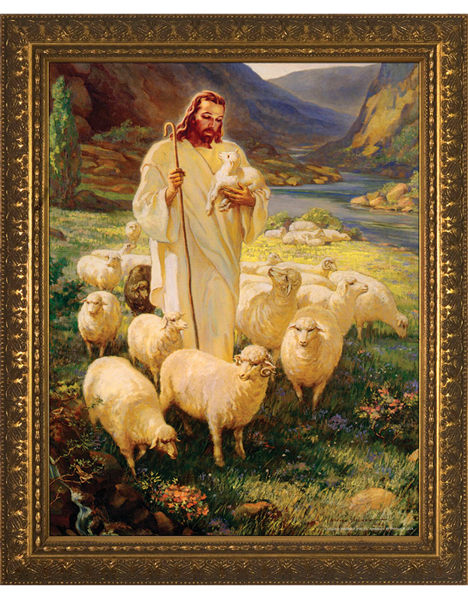 Good Shepherd, Gold Framed Art 11x14" Reilly's Church Supply & Gift