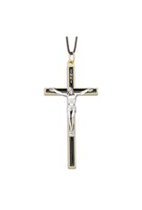 Hirten Pendant - Crucifix with Black Epoxy on Brown Cord