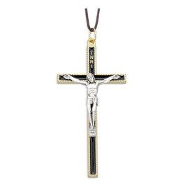 Hirten Pendant - Crucifix with Black Epoxy on Brown Cord