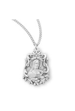 HMH St. Therese of Lisieux Medal - Floral, Sterling Silver, 18" Chain