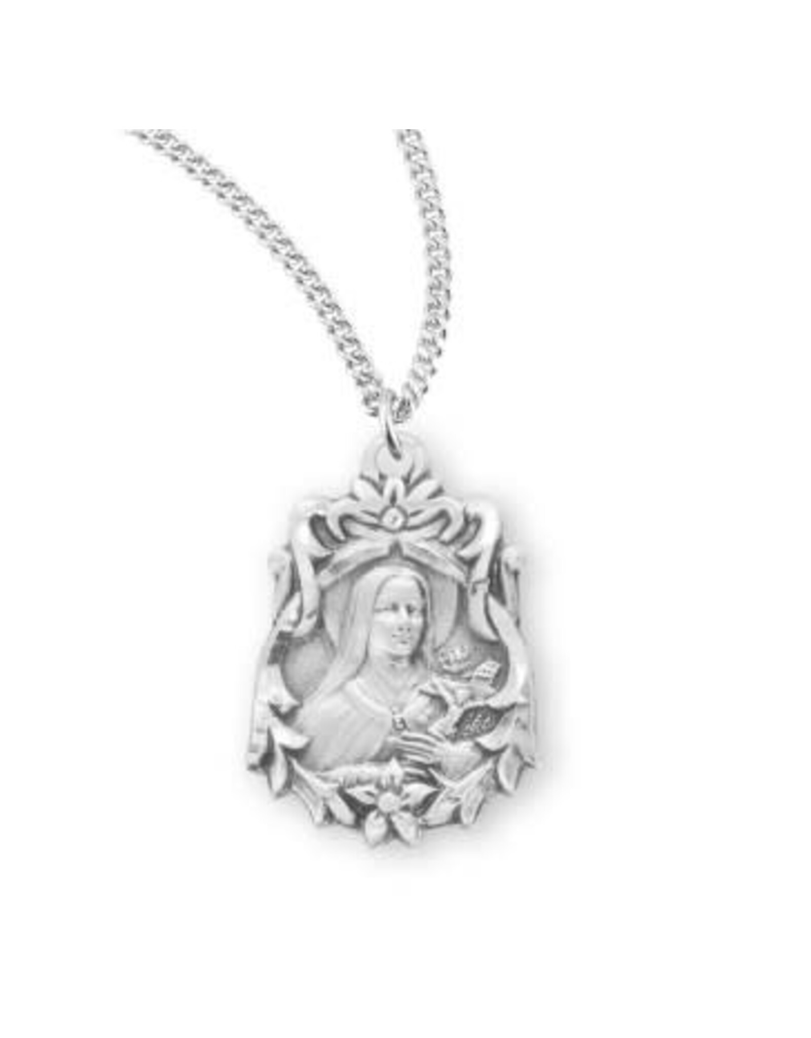 HMH St. Therese of Lisieux Medal - Floral, Sterling Silver, 18" Chain
