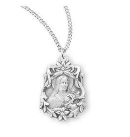 HMH St. Therese of Lisieux Medal - Floral, Sterling Silver, 18" Chain