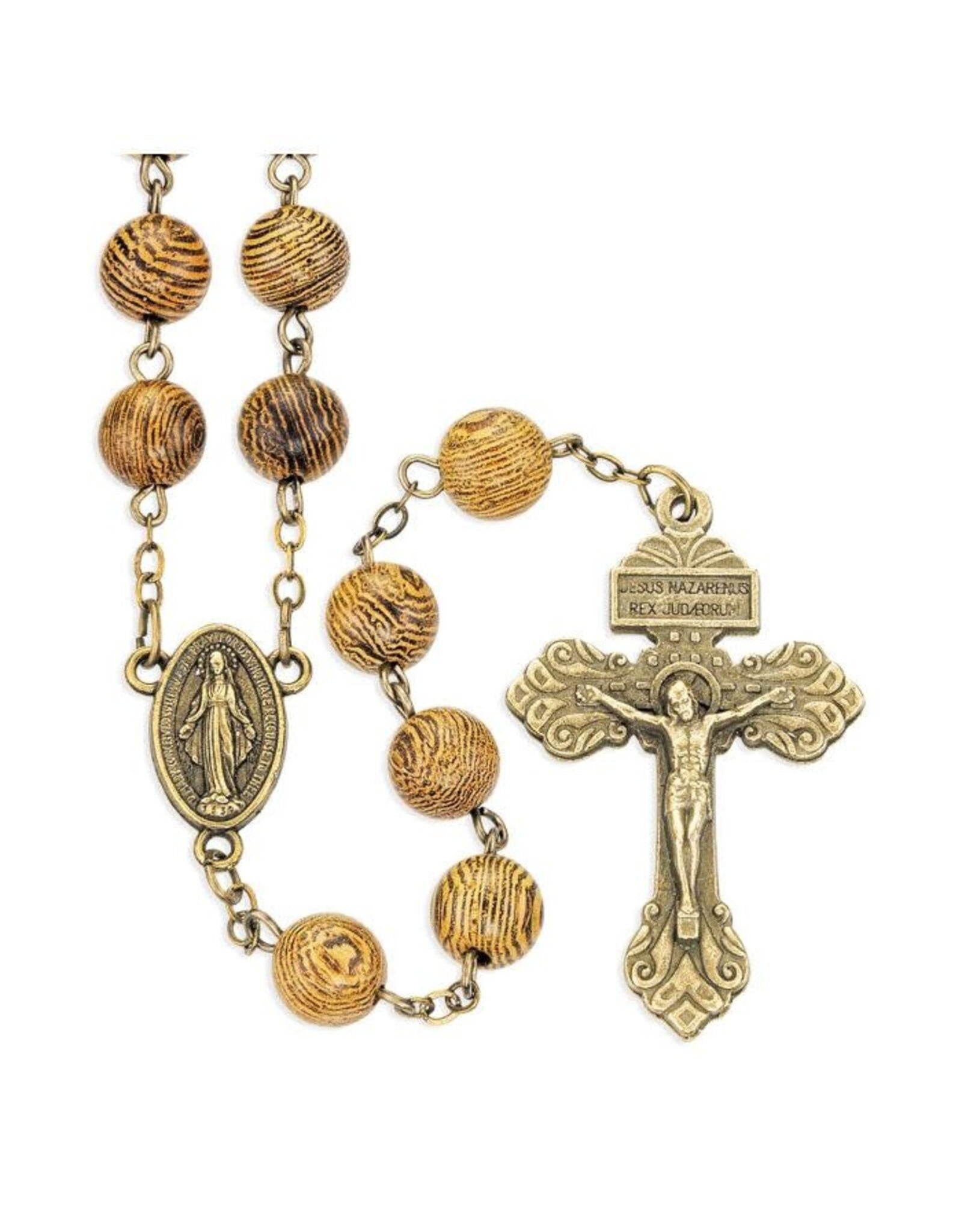 Hirten Rosary - Brown Wood Beads with Antique Copper Crucifix