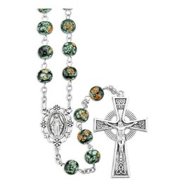 Hirten Rosary - Glass Marbleized Beads with Silver Oxidized Center & Crucifix -