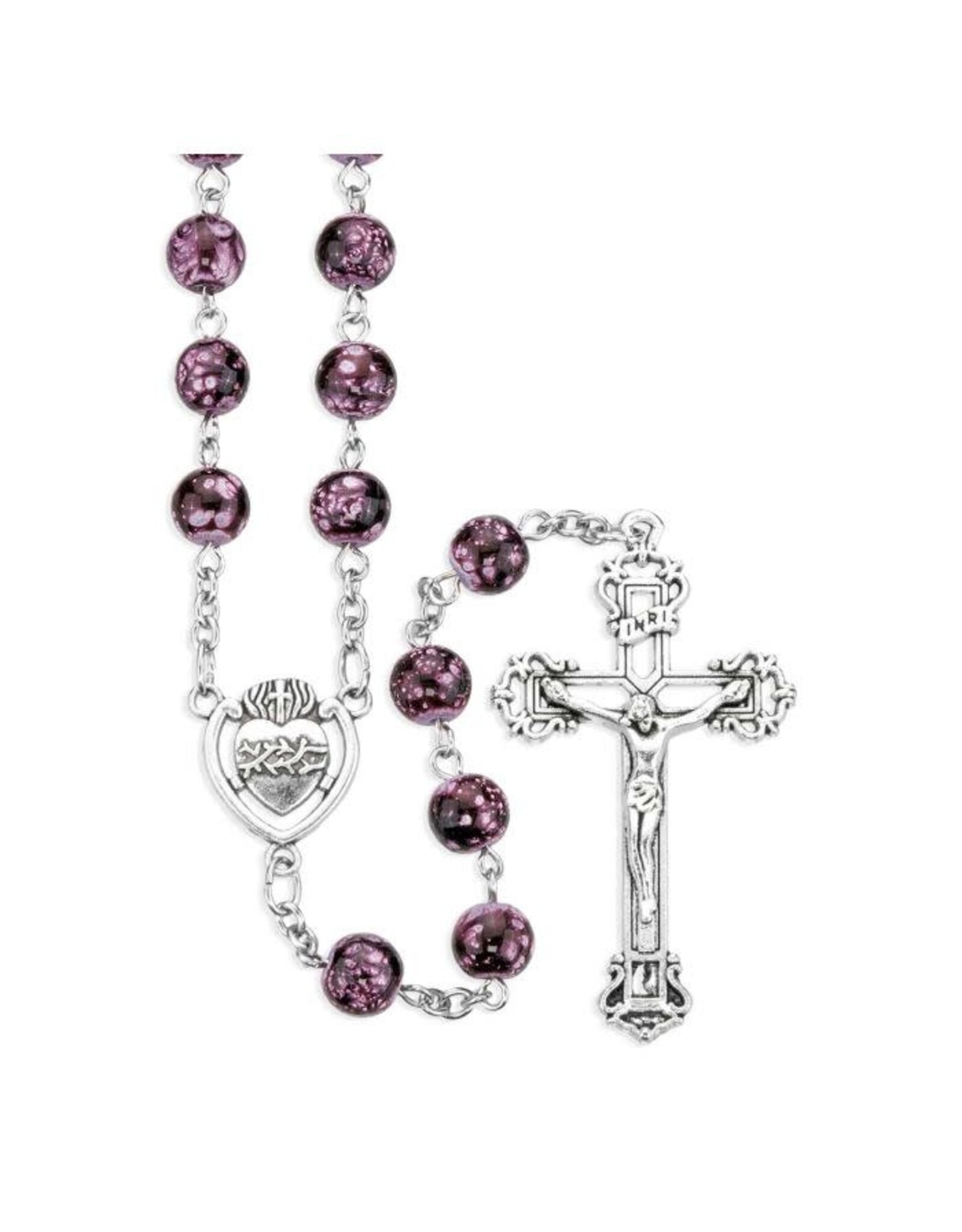Hirten Rosary - Glass Marbleized Beads with Silver Oxidized Center & Crucifix -
