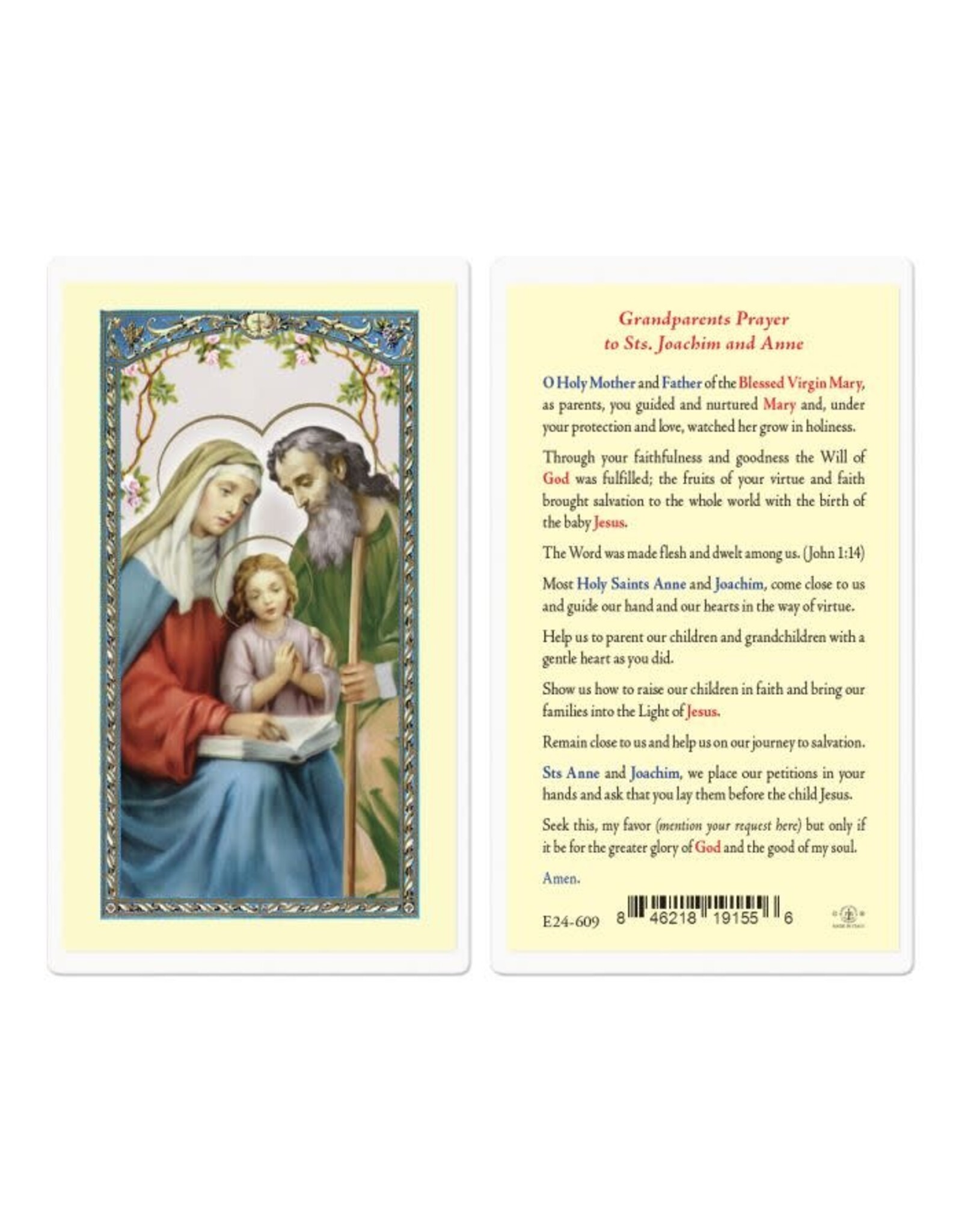Hirten Holy Card, Laminated - Grandparents Prayer to Sts. Joachim & Anne