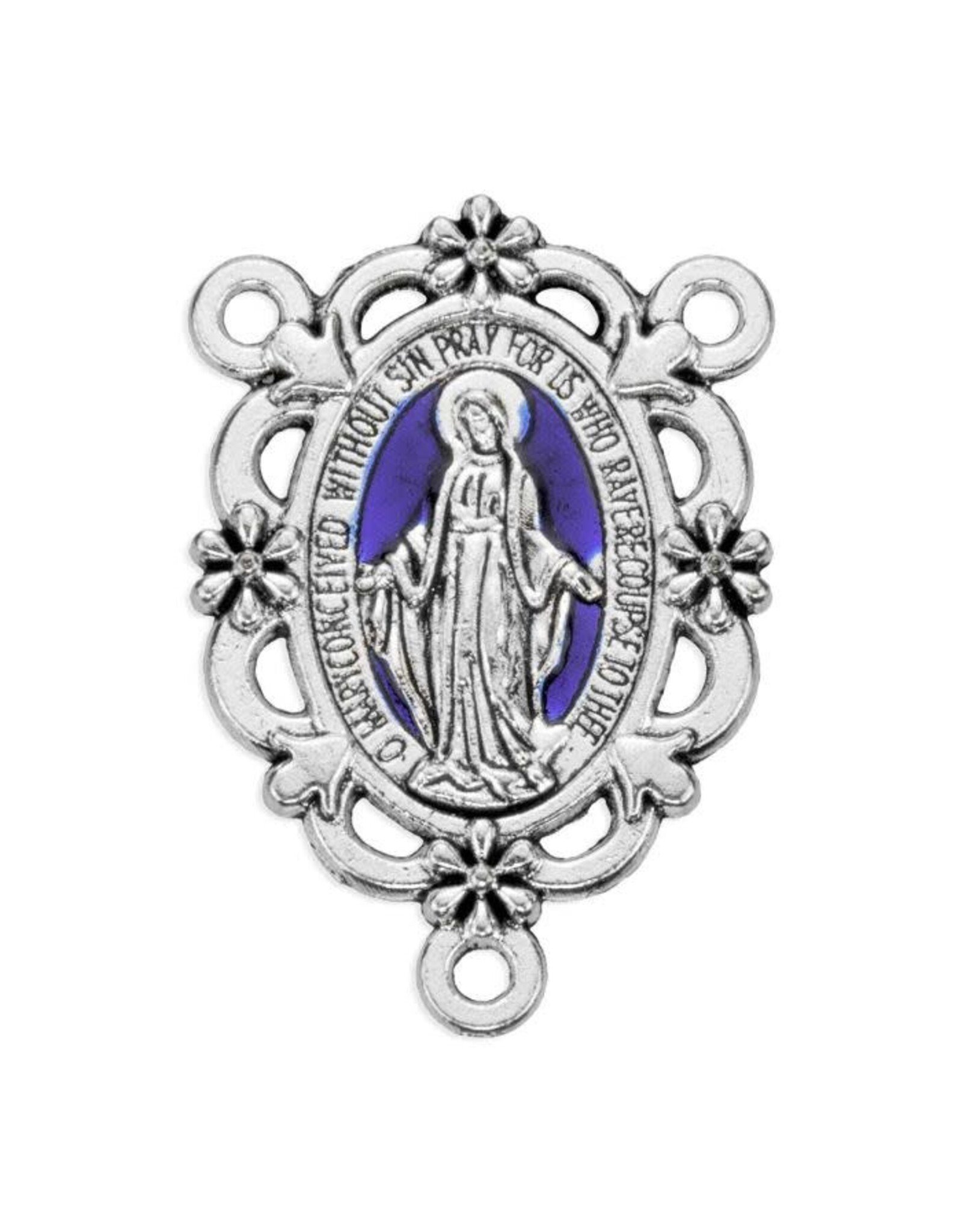 Hirten Rosary Centerpiece - Miraculous Medal with Blue Epoxy Center