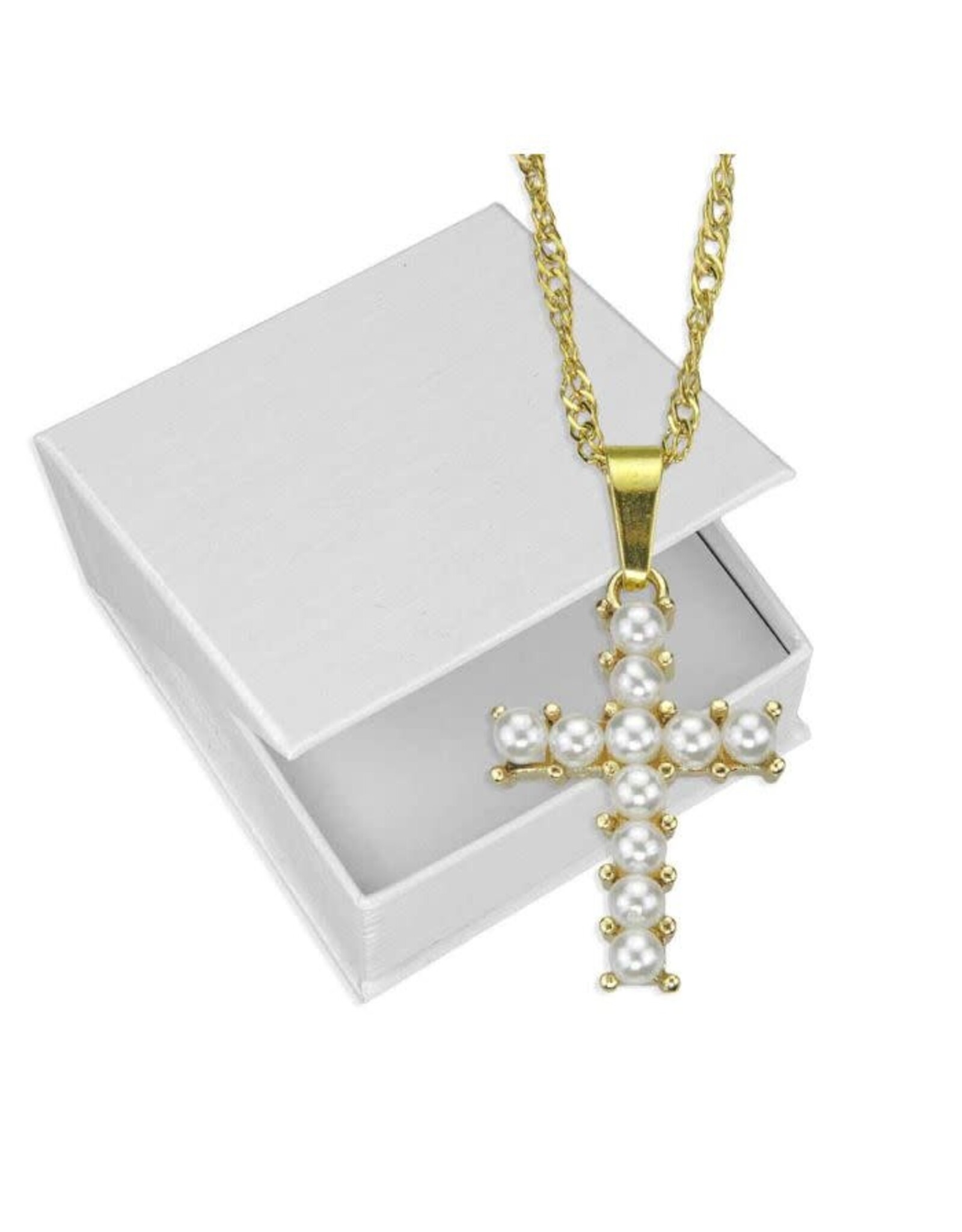Hirten Necklace - Cross, Gold with Pearls