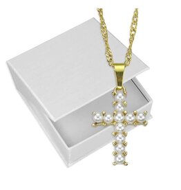 Hirten Necklace - Cross, Gold with Pearls