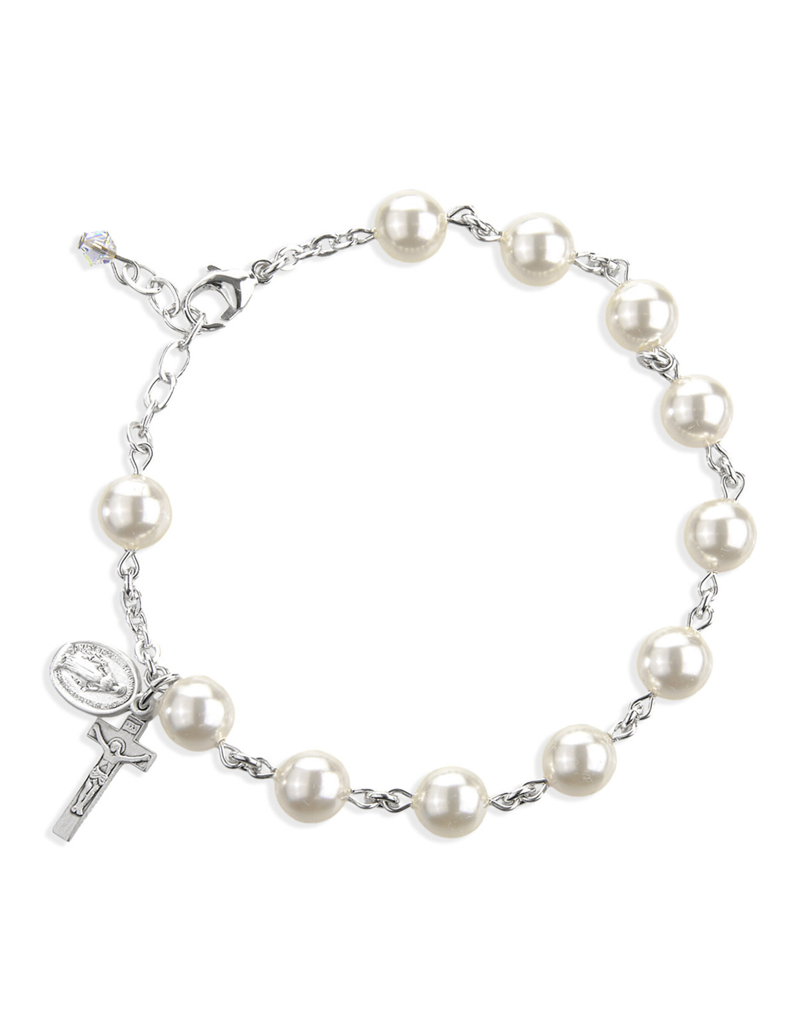 HMH White Pearl Rosary Bracelet (Austrian Crystal/Sterling Silver)
