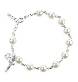 HMH White Pearl Rosary Bracelet (Austrian Crystal/Sterling Silver)