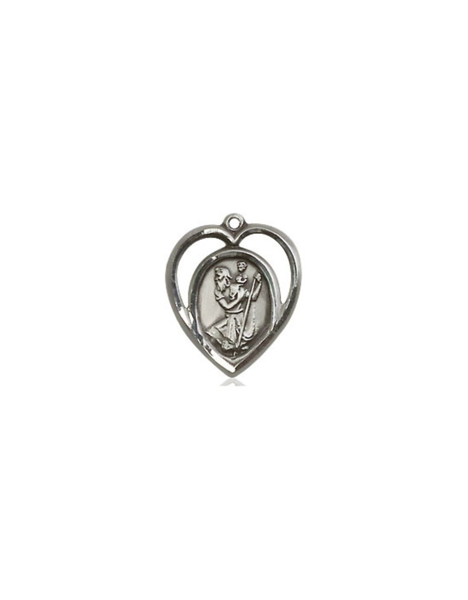 Bliss St. Christopher Medal - Heart, Sterling Silver (5/8"x1/2")