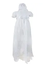 Angeline Kids Baptism (Christening) Gown - Girl, Flower Accent Bow Dress with Bonnet