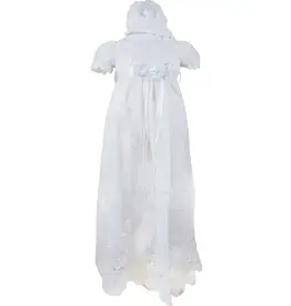 Angeline Kids Baptism (Christening) Gown - Girl, Flower Accent Bow Dress with Bonnet