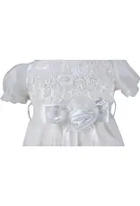 Angeline Kids Baptism (Christening) Gown - Girl, Flower Accent Bow Dress with Bonnet