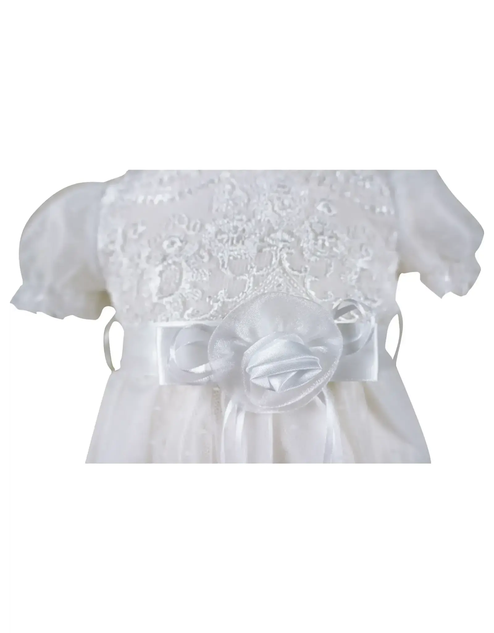Angeline Kids Baptism (Christening) Gown - Girl, Flower Accent Bow Dress with Bonnet