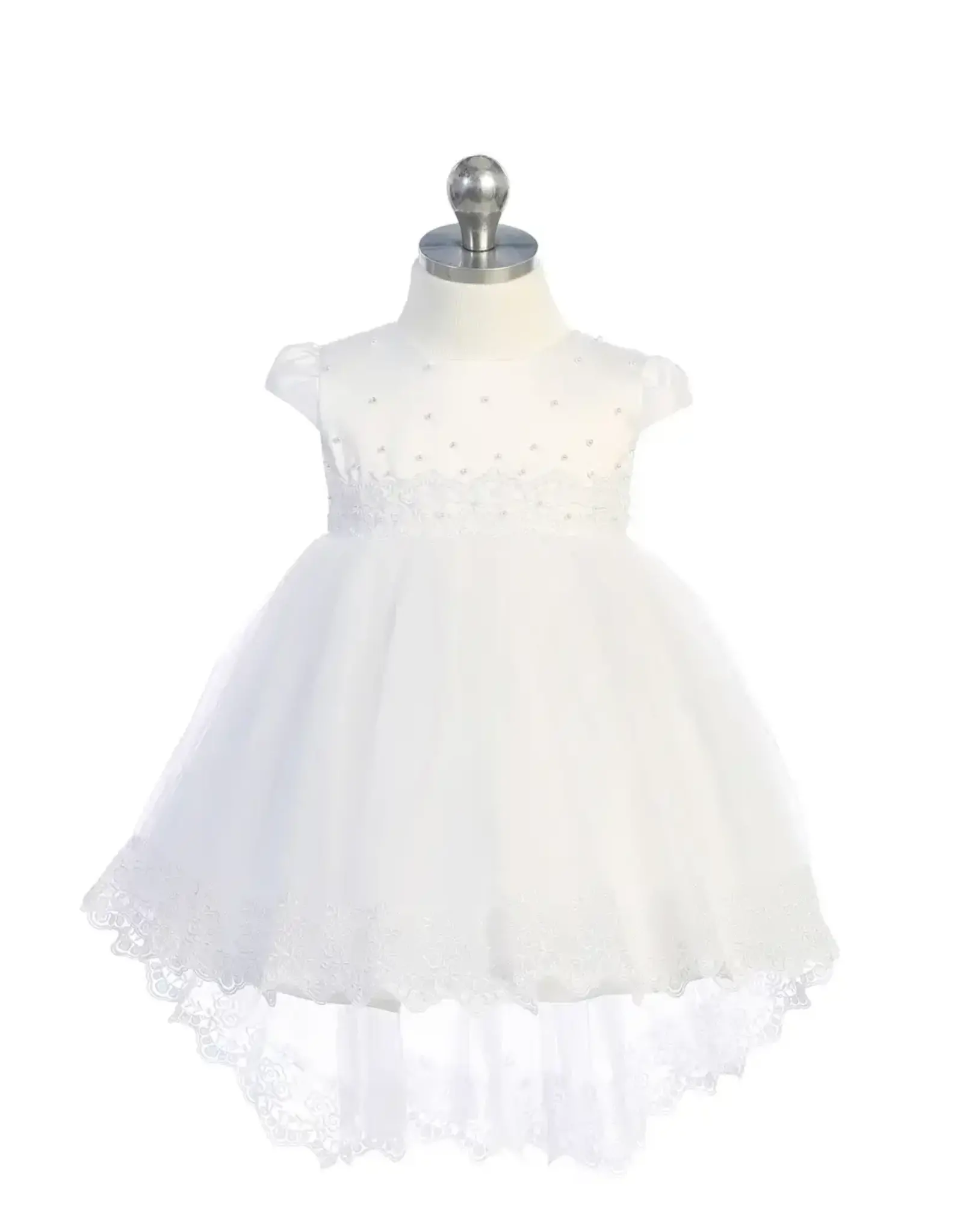 Tip Top Kids Baptism (Christening) Gown - Girl, Satin Dress with Scattered Pearls and Lace Appliqué