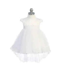 Tip Top Kids Baptism (Christening) Gown - Girl, Satin Dress with Scattered Pearls and Lace Appliqué