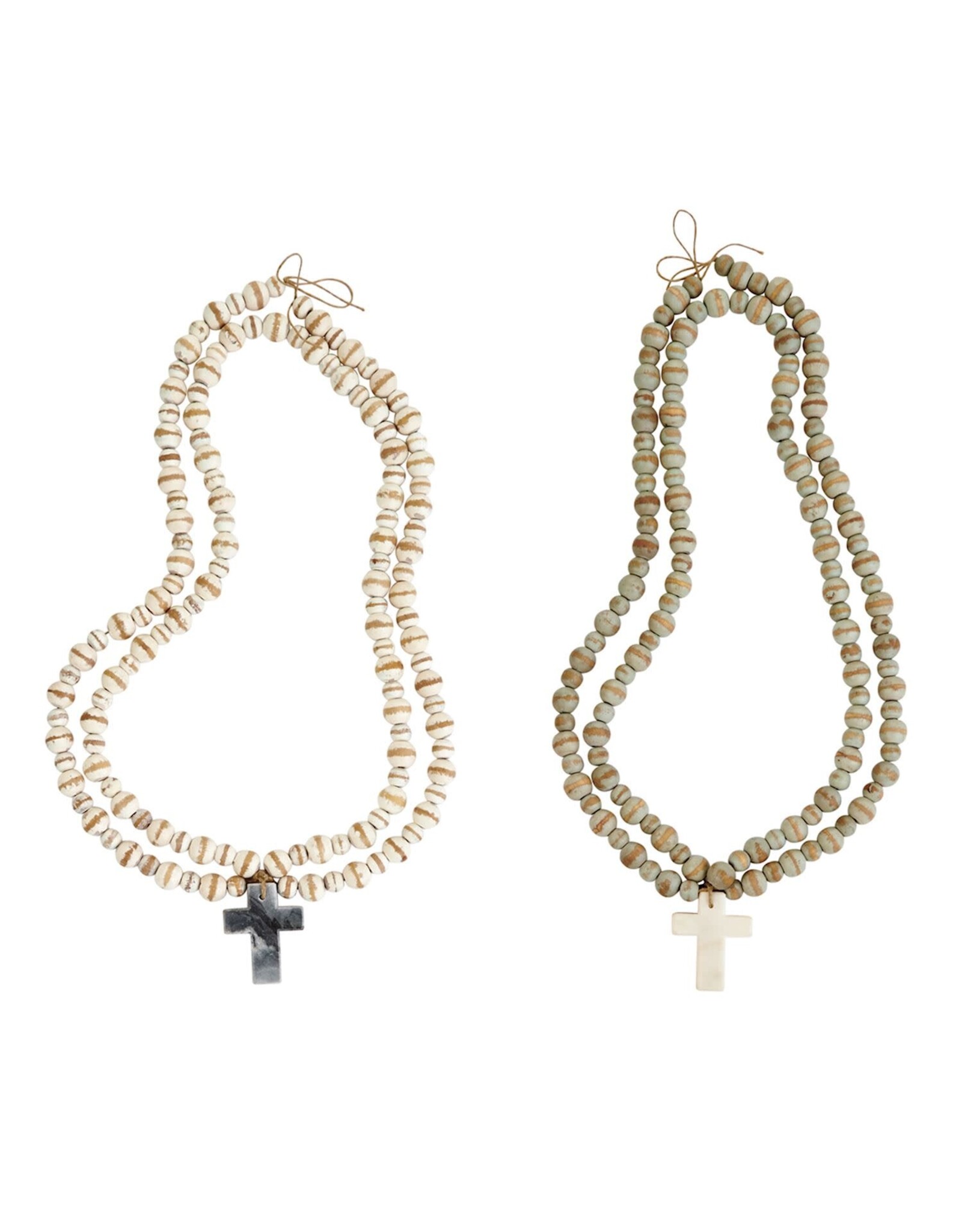 Mud Pie Decorative Marble Cross with Mango Wood Beads,