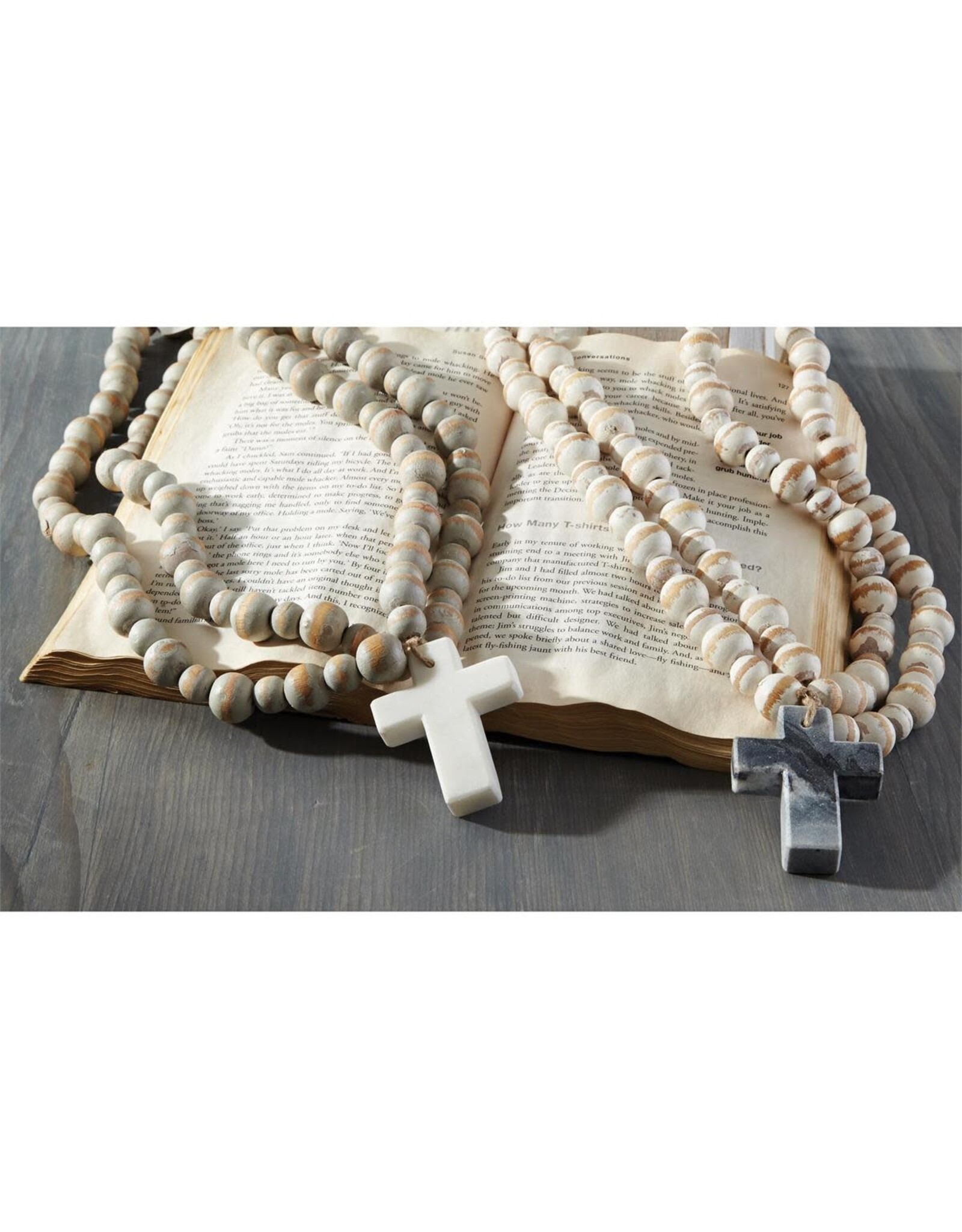 Mud Pie Decorative Marble Cross with Mango Wood Beads,