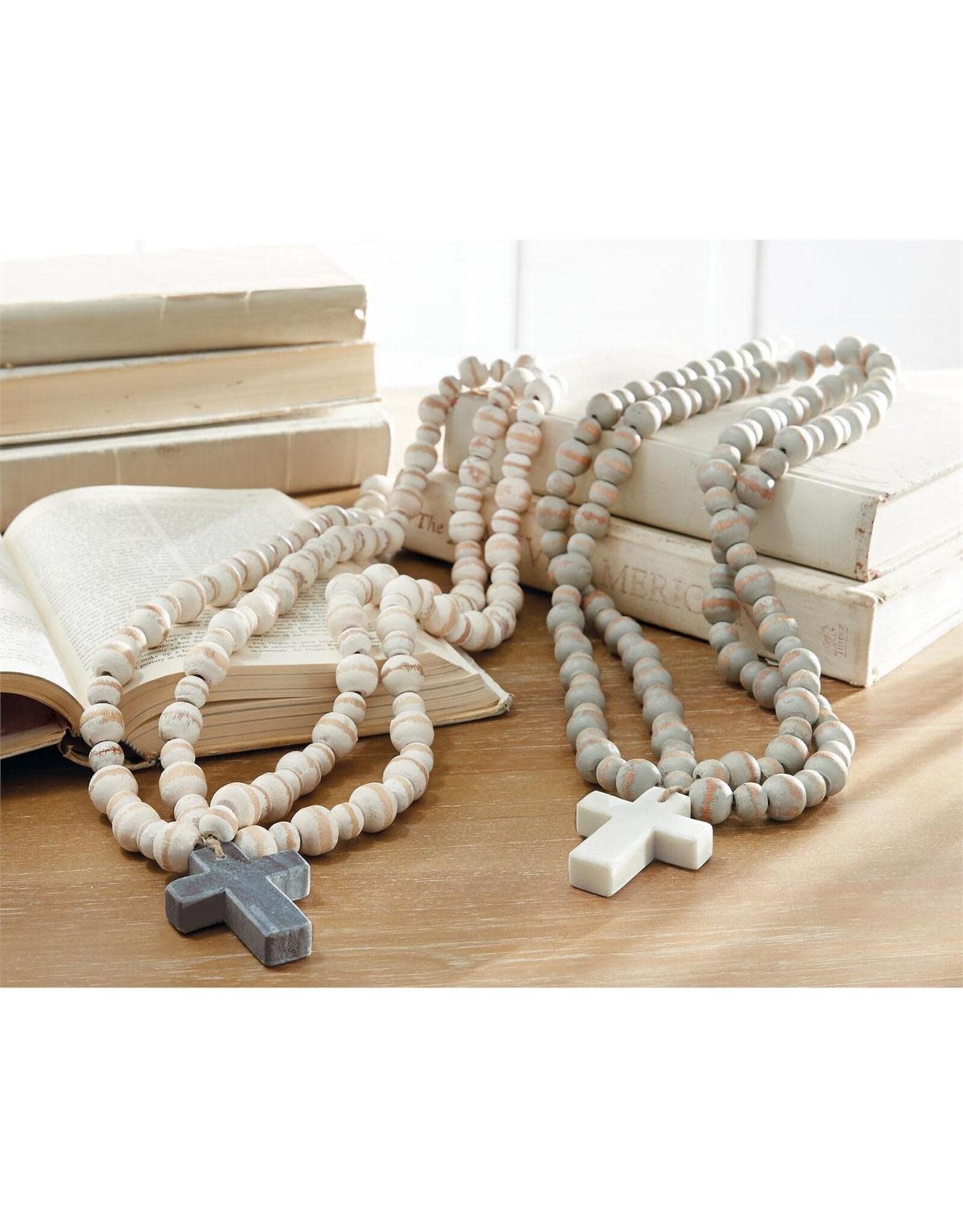 Mud Pie Decorative Marble Cross with Mango Wood Beads,