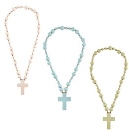 Mud Pie Wooden Wall Cross Blessing Beads (23")