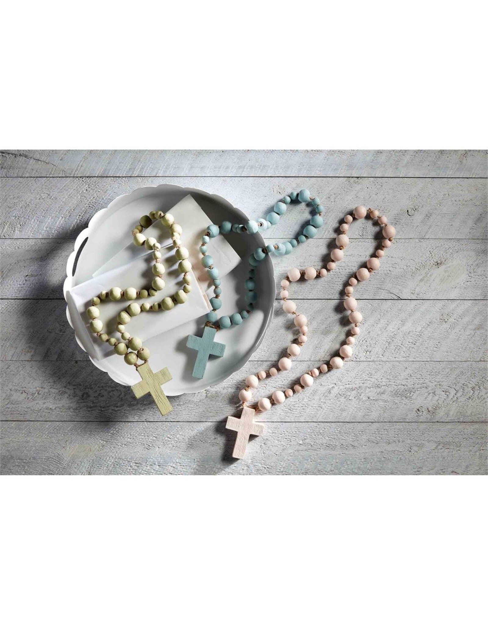 Mud Pie Wooden Wall Cross Blessing Beads (23")