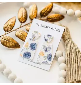 The Rosary Potter Earrings - Ave Maria, Blue Floral, Handmade